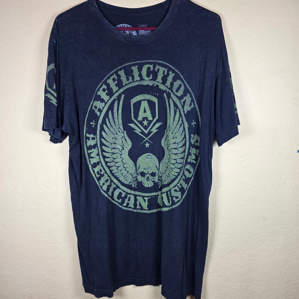 Affliction American Customs Graphic T-Shirt Mens Large Skull Wings USA Made